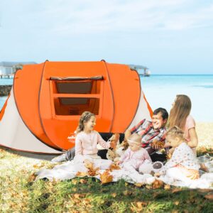 J.M.Deco 3-4 Person Pop Up Tents for Camping with 2 Windows, Backyard Sunny Beach Instant Popup Tent for Family, Hiking Camping Tents 4 People for Backpacking, Easy Setup Tent 110''x70''x50'',Orange