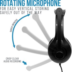 Barks Classroom Headphones With Microphone (10 Pack) - On-Ear Bulk Headphones With Microphone: Best for Students K-12 Schools (Rotating Boom Mic, Good Recording Quality, Durable Design, Easy-to-Clean)