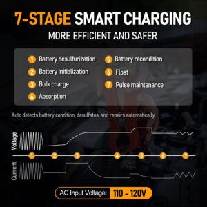 PZP 12V Manual Battery Charger Maintainer, 0 to 10A Arbitrarily Adjustable Car Battery Trickle Charger, Battery Desulfator with Repair, Winter Mode, Suitable for Lawn Mower, AGM, Deep Cycle Batteries