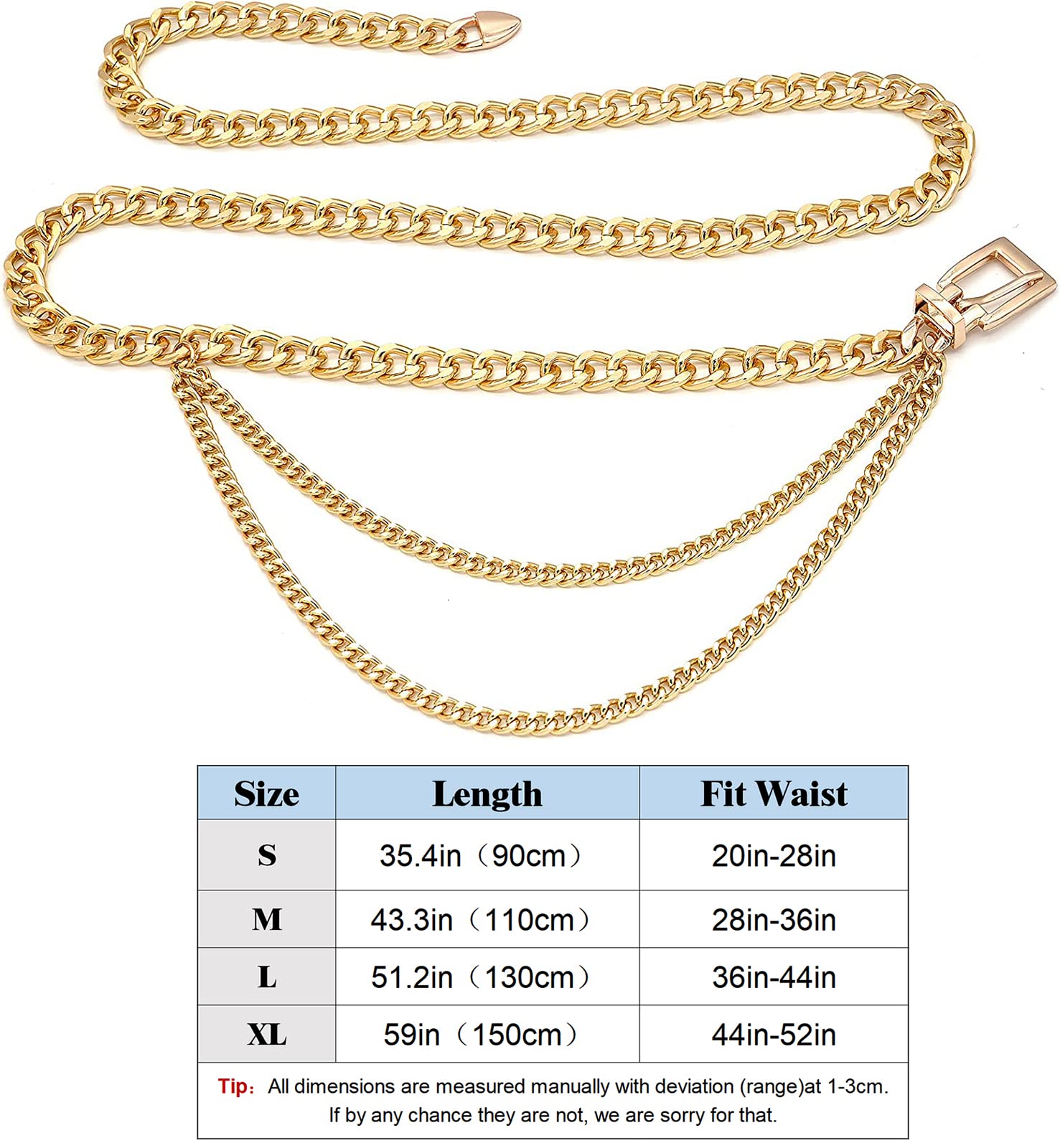 Glamorstar Multilayer Chain Belts for Women Girls Metal Waist Chain for Dress Gold 110CM