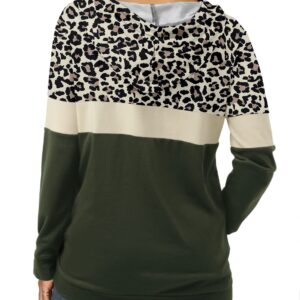 Leopard Print Hoodies for Women Long Sleeve Cheetah Shirts Color Block Fall Tops Drawstring Pullover Sweatshirt L