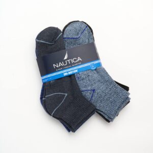 Nautica Men's Performance Quarter Socks with Cushioned Comfort (6 Pack), Size 6-12.5, Navy/Blue/Gray