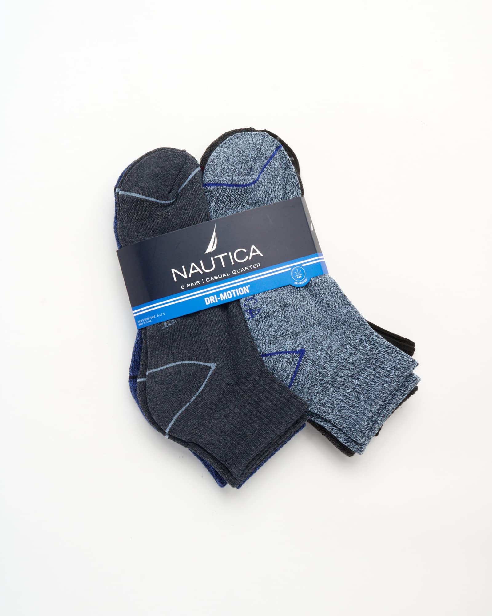 Nautica Men's Performance Quarter Socks with Cushioned Comfort (6 Pack), Size 6-12.5, Navy/Blue/Gray