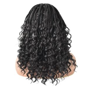 Curve Hair Curly Braided Swiss Lace Front Wigs for Women with Baby Hair Hand Made Crochet Hair Curly Ends Box Braided Wig Heat Friendly Kanekalon Synthetic 18Inches (LL602483C, 1B Black)