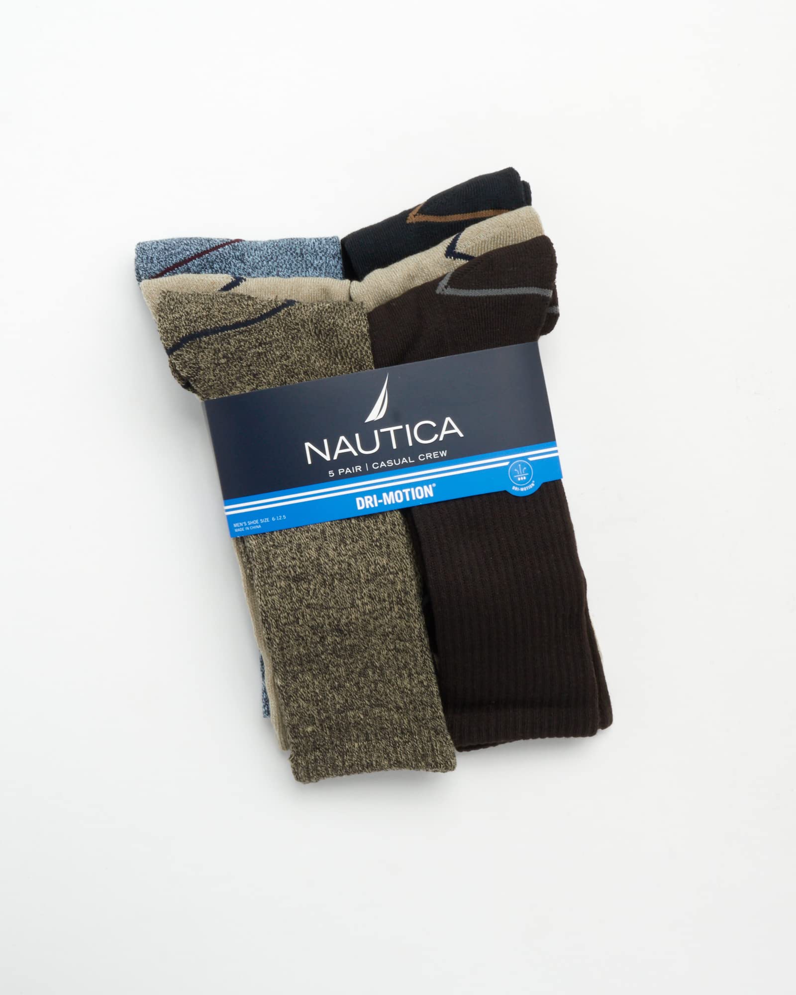 Nautica Men's Dress Socks - Light-Cushion Crew Socks (5 Pack), Size 6-12.5, BrownKhaki