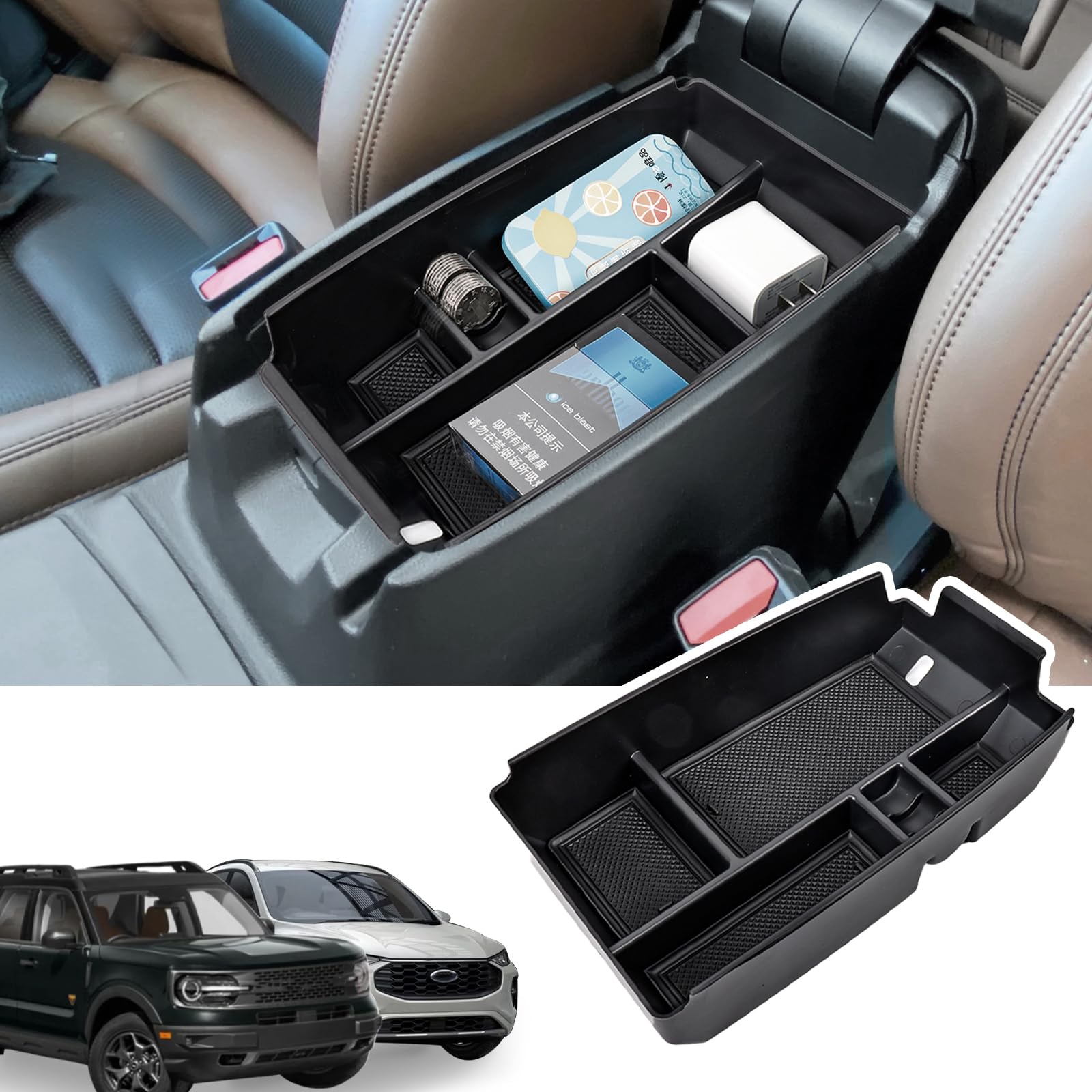 Carwiner Center Console Organizer for 2021-2025 Ford Bronco Sport CX430 2020-2025 Ford Escape Tray Storage Box Armrest Interior Accessories