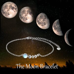 TIGER RIDER 925 Sterling Silver Moon Bracelet Moonstone Jewelry for Her