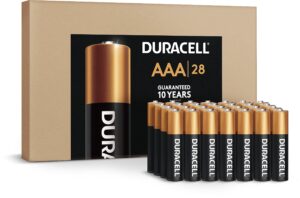 duracell coppertop aaa batteries, 28 count pack triple a battery with long-lasting power for household and office devices (ecommerce packaging)