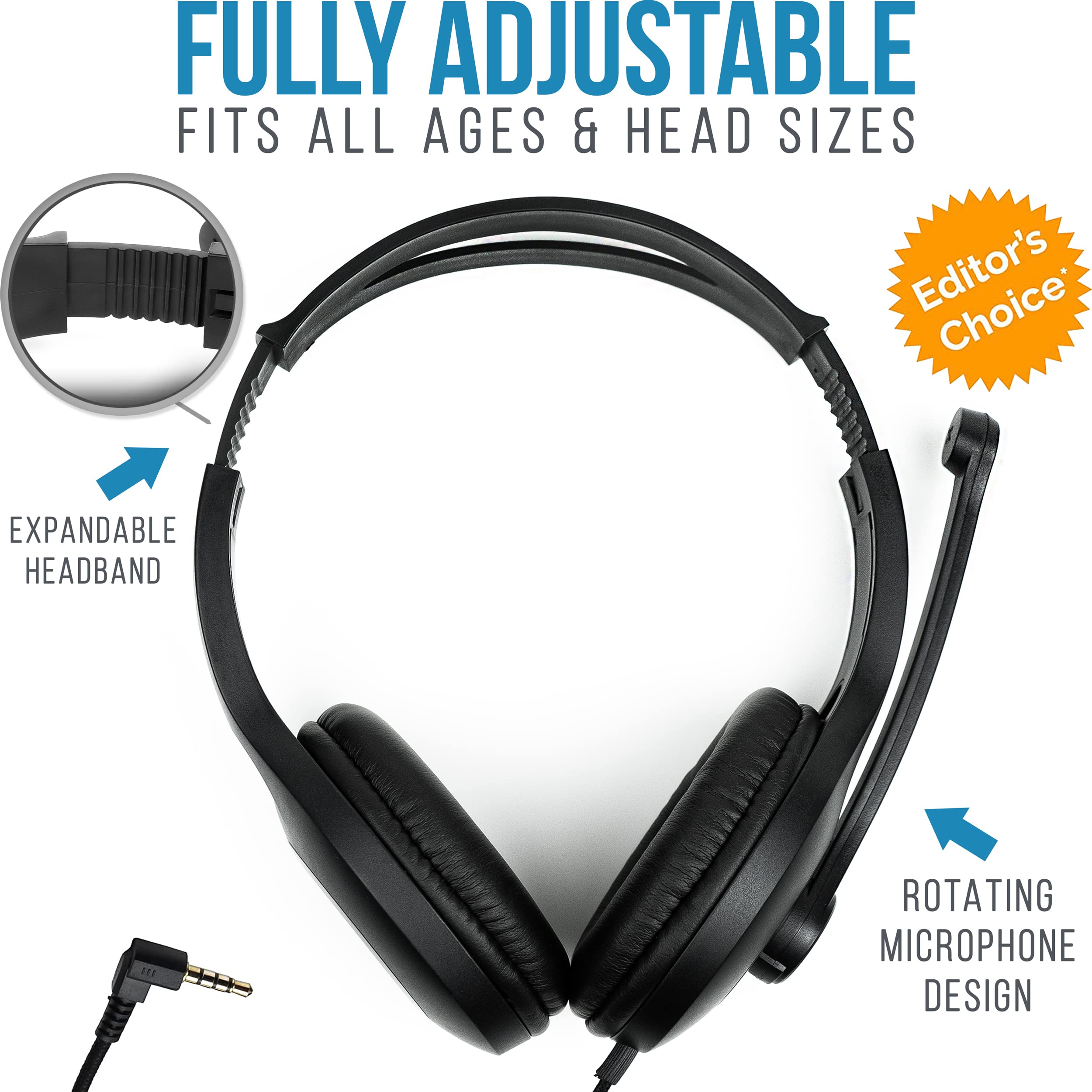 Barks Classroom Headphones With Microphone (10 Pack) - On-Ear Bulk Headphones With Microphone: Best for Students K-12 Schools (Rotating Boom Mic, Good Recording Quality, Durable Design, Easy-to-Clean)