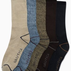 Nautica Men's Dress Socks - Light-Cushion Crew Socks (5 Pack), Size 6-12.5, BrownKhaki