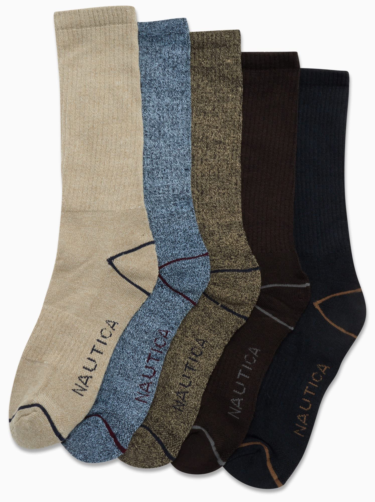 Nautica Men's Dress Socks - Light-Cushion Crew Socks (5 Pack), Size 6-12.5, BrownKhaki