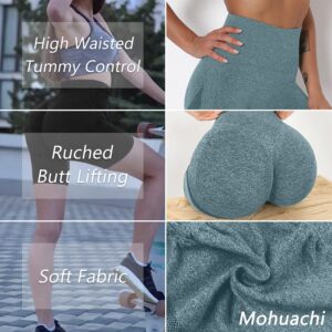 MOHUACHI Butt Lifting Shorts for Women High Waist Workout Biker Shorts Scrunch Booty Yoga Shorts TIK Tok Leggings Seamless ((#2) Blue (Seamless Ruched), XLarge)