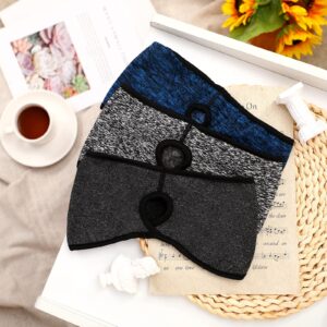 3 Pieces Women Ponytail Headband Winter Ear Warmer Running Headbands Yoga Hair Band Sports Earmuff for Women Girls Outdoor Skiing (Hemp Black, Navy, Hemp Gray)