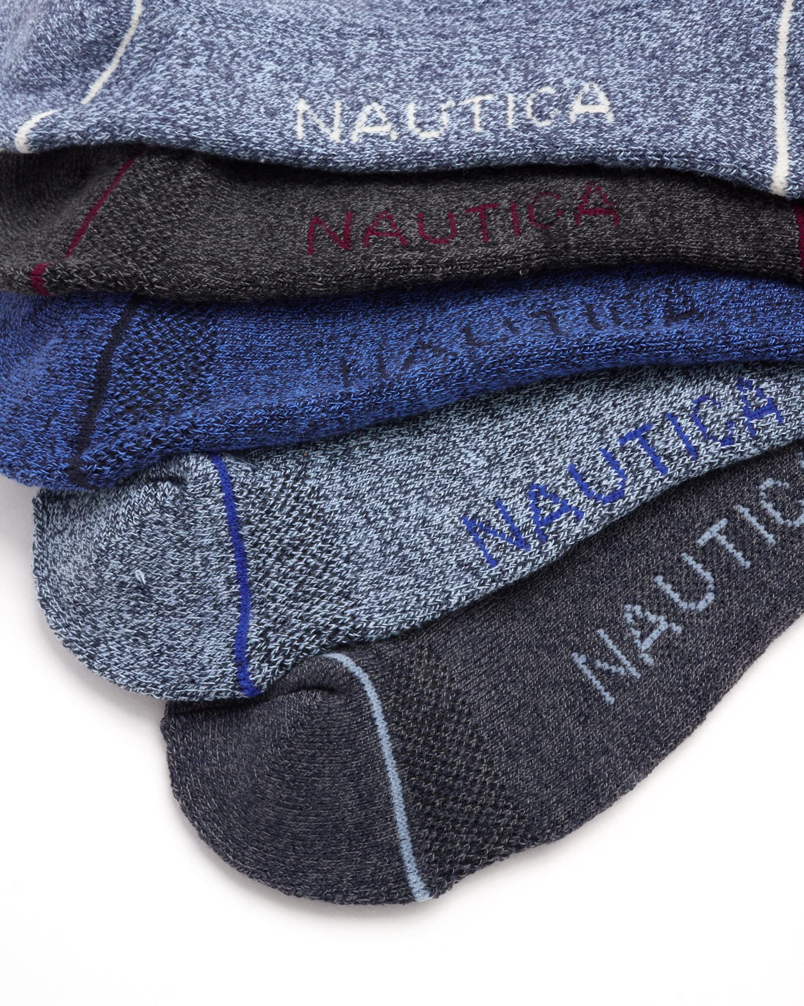 Nautica Men's Performance Quarter Socks with Cushioned Comfort (6 Pack), Size 6-12.5, Navy/Blue/Gray