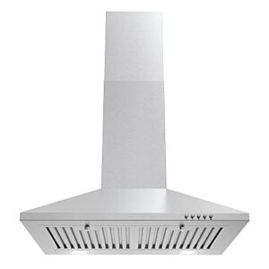 cosmo cos-6324ewh wall mount range hood, chimney-style over stove vent, 3 speed fan, permanent filters, led lights in stainless steel (24 inch)