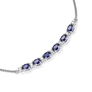 Amazon Essentials 0.175 cttw Lab Grown Diamond and Created Blue Sapphire 925 Sterling Silver Bar Bolo Adjustable Bracelet (H-I Color, I1 Calarity) (previously Amazon Collection)