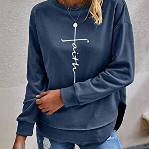 Womens Casual Funny Faith Spirituality Graphic Crewneck Sweatshirt Long Sleeve Loose Pullover Tops Shirts (Navy,Medium,US,Alpha,Medium)