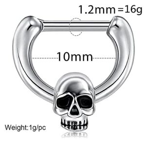 Vintage Skull 16G Stainless Steel Piercing Nose Ring Septum Hinged Segment Daith Small Hoop for Women Tiny Cartilage Conch Tragus Stud Earring 5mm Hypoallergenic Body Pierced Jewelry 1 PCS