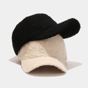 Avilego Winter Baseball Cap for Women Lamb Wool Solid Color Warm Baseball Cap for Outdoor Travel