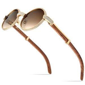 hepidem 100% really buffalo horn luxury 720pcs diamonds buffs sunglasses 7550179 (wood frame gradient tea lens)