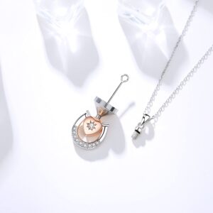 Hioed Horseshoe Urn Pendant Necklace for Ashes 925 Sterling Silver Lucky Charm Memorial Keepsake Cremation Rose-Gold Jewelry Necklace Ash for Women