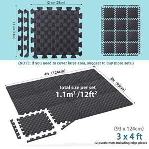 Gym Flooring Puzzle Exercise Mats: Sportneer 1/2" Thick 12" x 12" Interlocking Floor Mats EVA Foam Exercise Tiles for Home Gym Fitness Equipments with Border Waterproof Workout Anti-Slip Mat 12 Sqft