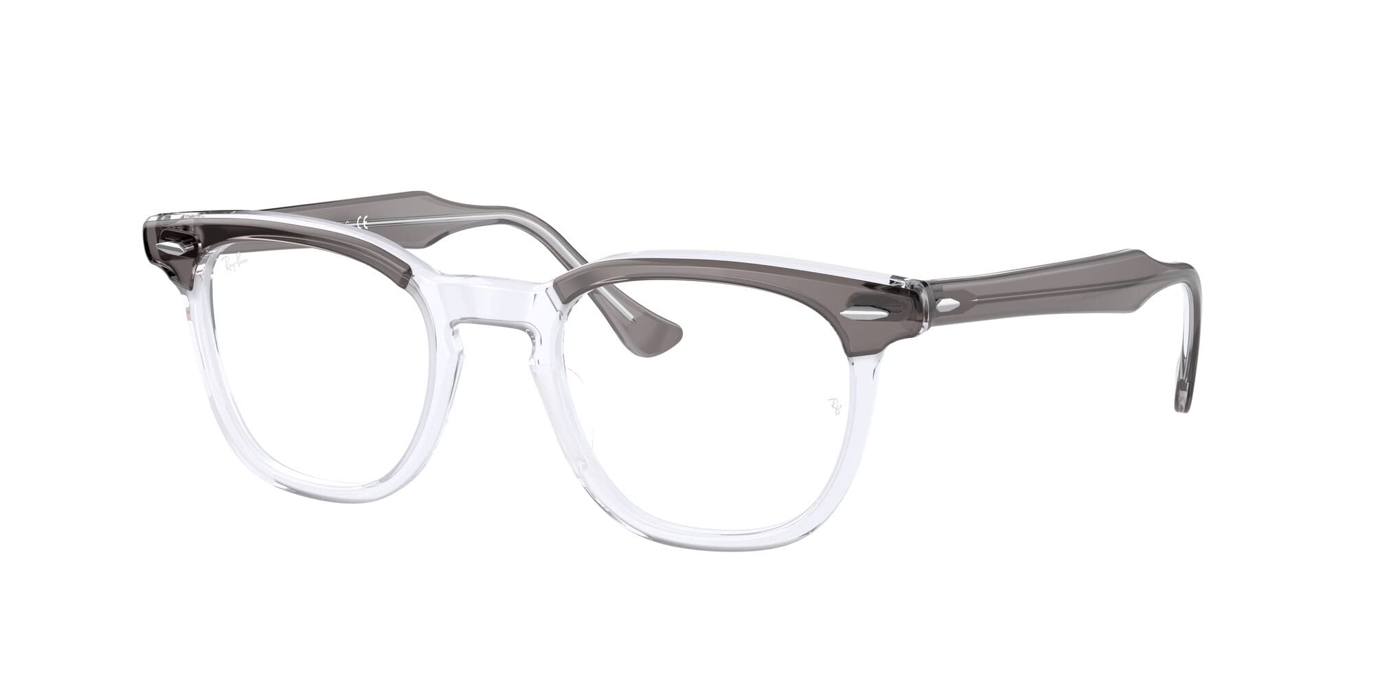 Ray-Ban RX5398F Hawkeye Low Bridge Fit Square Prescription Eyewear Frames, Grey On Transparent/Demo Lens, 50 mm