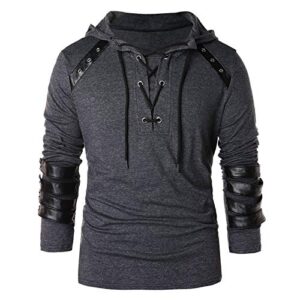 BEIBEIA Men Fashion Drawstring Vintage Hooded Sweatshirt Solid Long Sleeve Hoodie Casual Fall and Winter Pullover Tops Workout Gym Fitness Button Crop Print Shirt Sports Tunic Running Racerback Tee