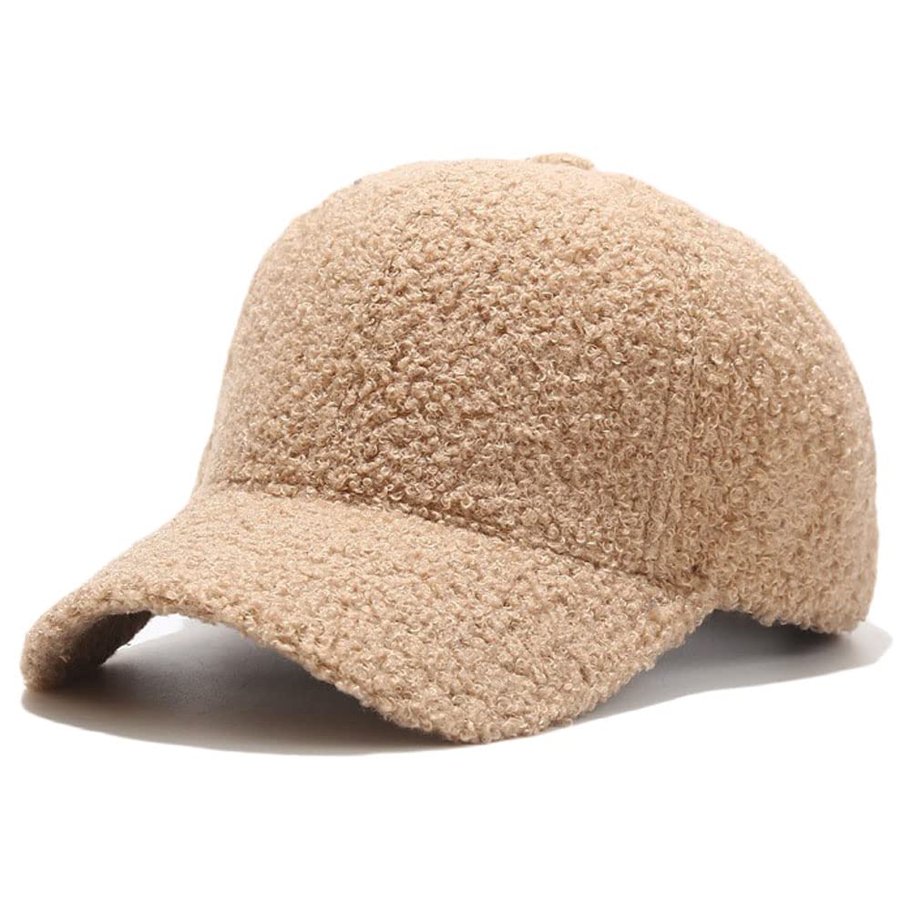 Avilego Winter Baseball Cap for Women Lamb Wool Solid Color Warm Baseball Cap for Outdoor Travel