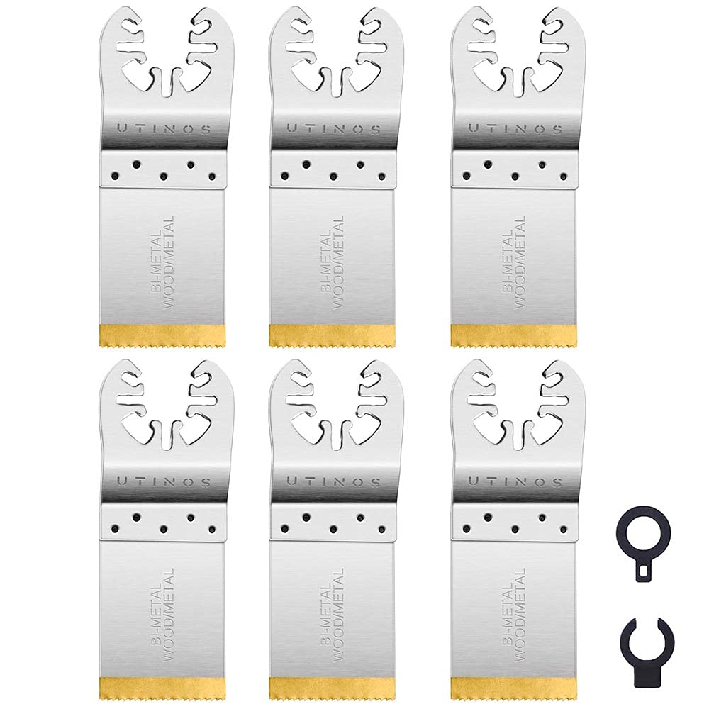 UTINOS Titanium Oscillating Saw Blades Multitool Blades for Wood and Metal Compatible with Dewalt Milwaukee Rockwell Dremel Makita Rigid Ryobi Fein Bosch Craftsman Oscillating Tools Pack of 6