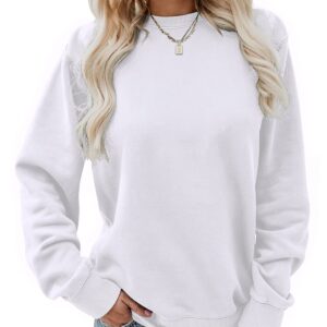 Womens Casual Crewneck Sweatshirts Long Sleeve Loose Fit Soft Pullover Tops White