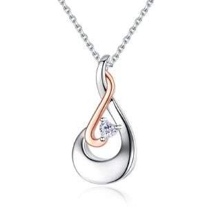 Hioed 925 Sterling Silver Cremation Jewelry for Ashes Teardrop Urn Necklace for Ashes with Heart-Shape CZ Memorial Keepsakes Pendant Necklace for Women（White-April）