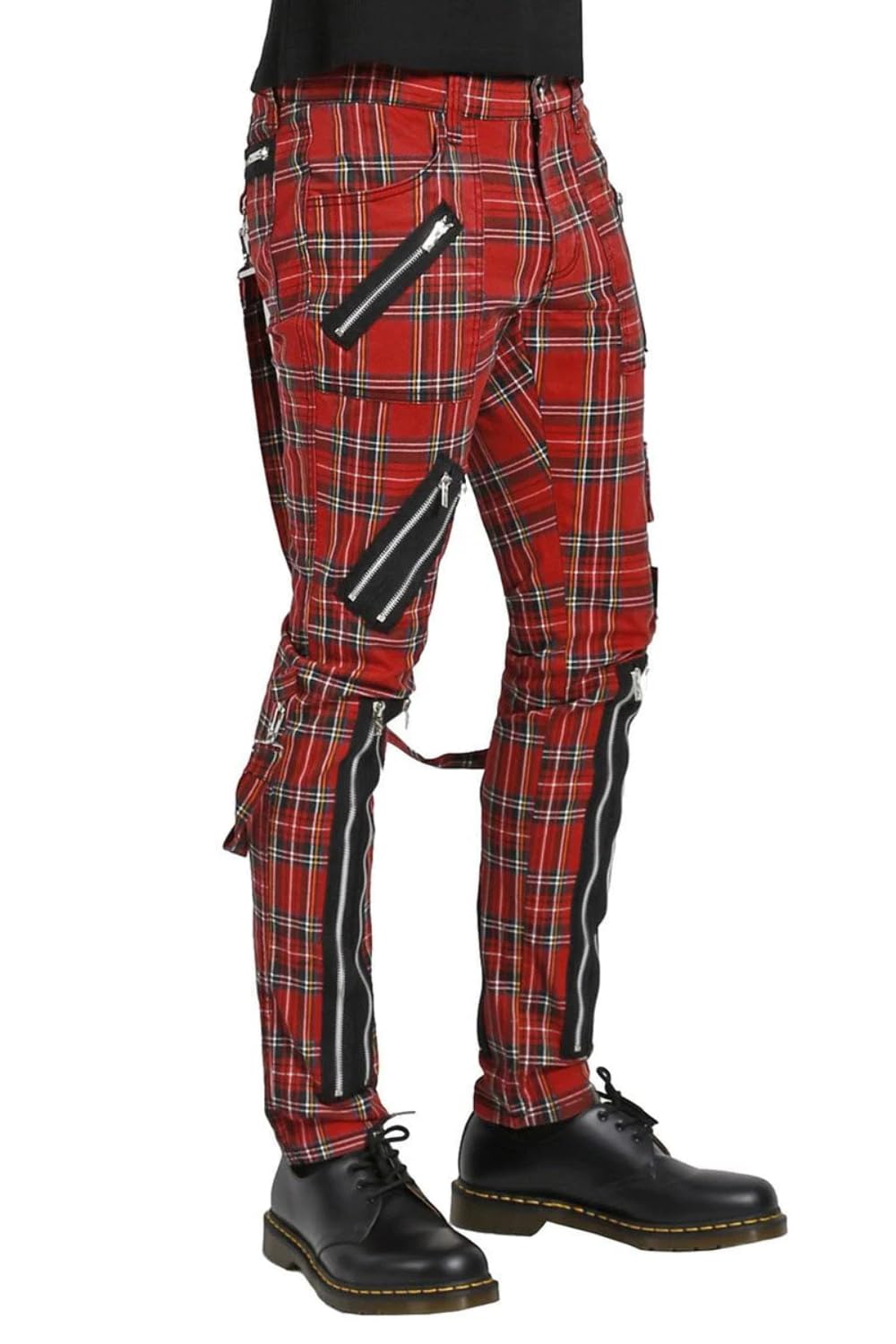 Tripp NYC Mens Punk Bondage Pants [Red Plaid] 30