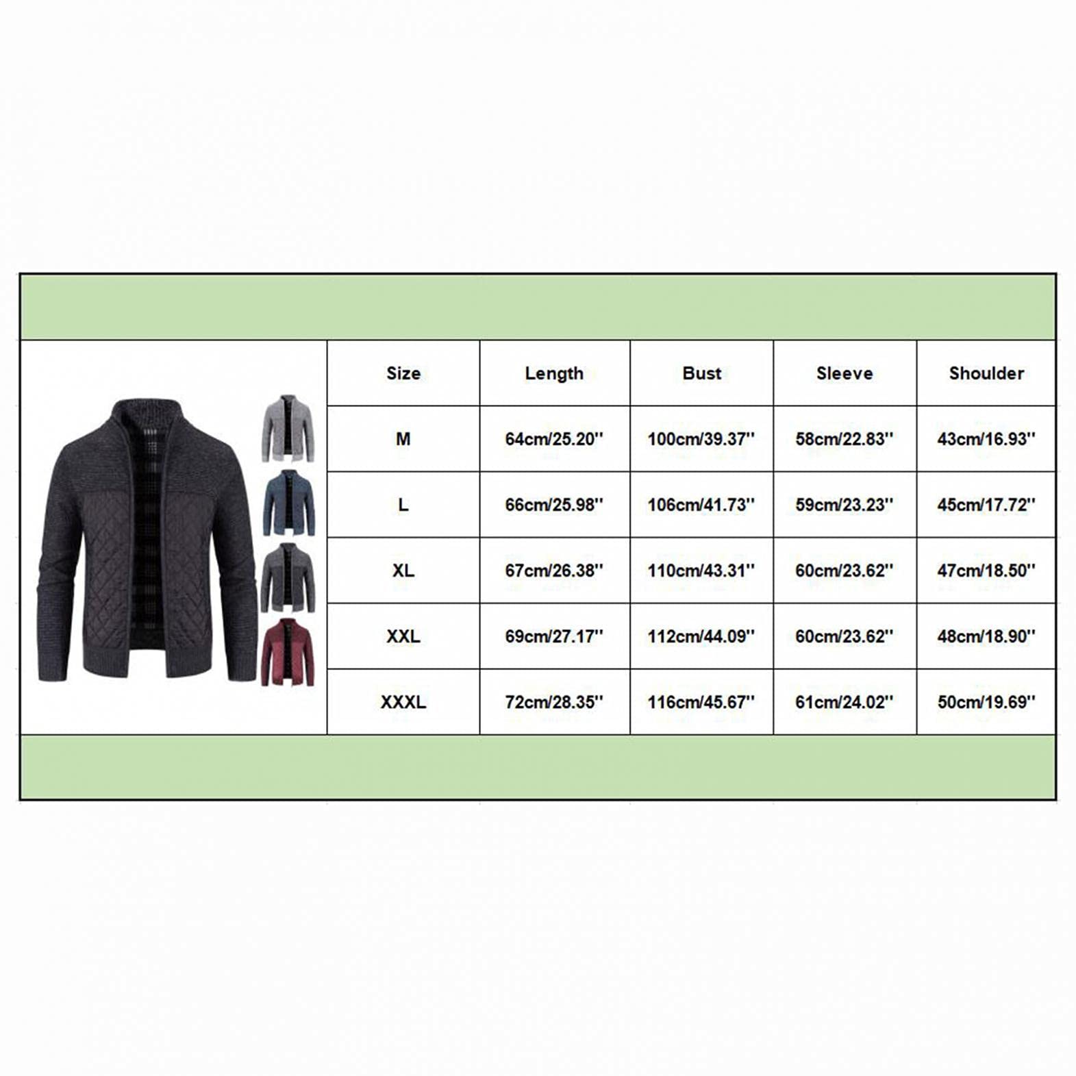 WUAI-Men Full Zip Cardigan Sweater Stand Collar Casual Slim Fit Cotton Ribbed Cable Knit Lightweight Warm Knitwear Jacket(Black,3X-Large)