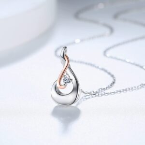 Hioed 925 Sterling Silver Cremation Jewelry for Ashes Teardrop Urn Necklace for Ashes with Heart-Shape CZ Memorial Keepsakes Pendant Necklace for Women（White-April）