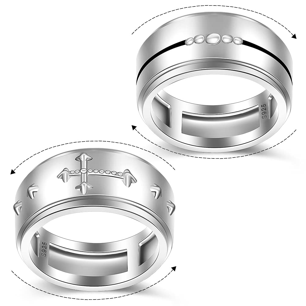 Talonior Fidget Cross Rosary Spinner Ring Sterling Silver Anxiety Ring with Beads for Women Praying Christian Religious Catholic Engagement Promise Band Rings Worry Size 9