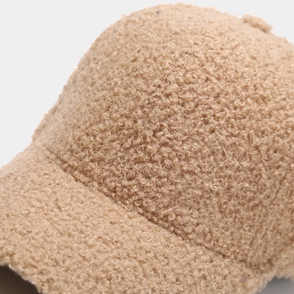 Avilego Winter Baseball Cap for Women Lamb Wool Solid Color Warm Baseball Cap for Outdoor Travel