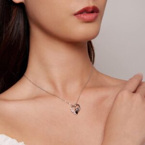 RUKYF 925 Sterling Silver Panda Necklace for Women Cubic Zirconia Heart Cute Animal Pendant Jewelry Unique Gifts for Women Girlfriend