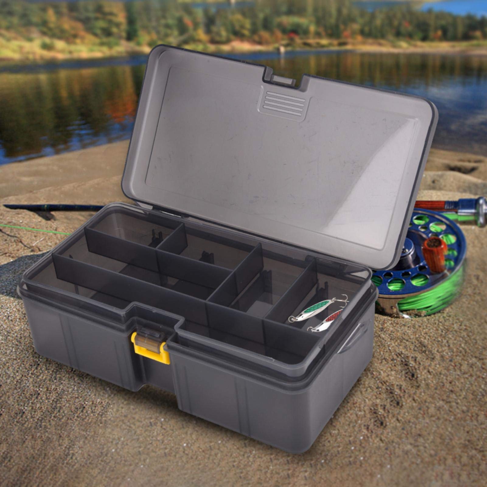 Shipenophy Plastic Fishing Box, PP Material Fishing Accessories Impact Resistance Double Layers Easy to Use for Outdoor for Fishing