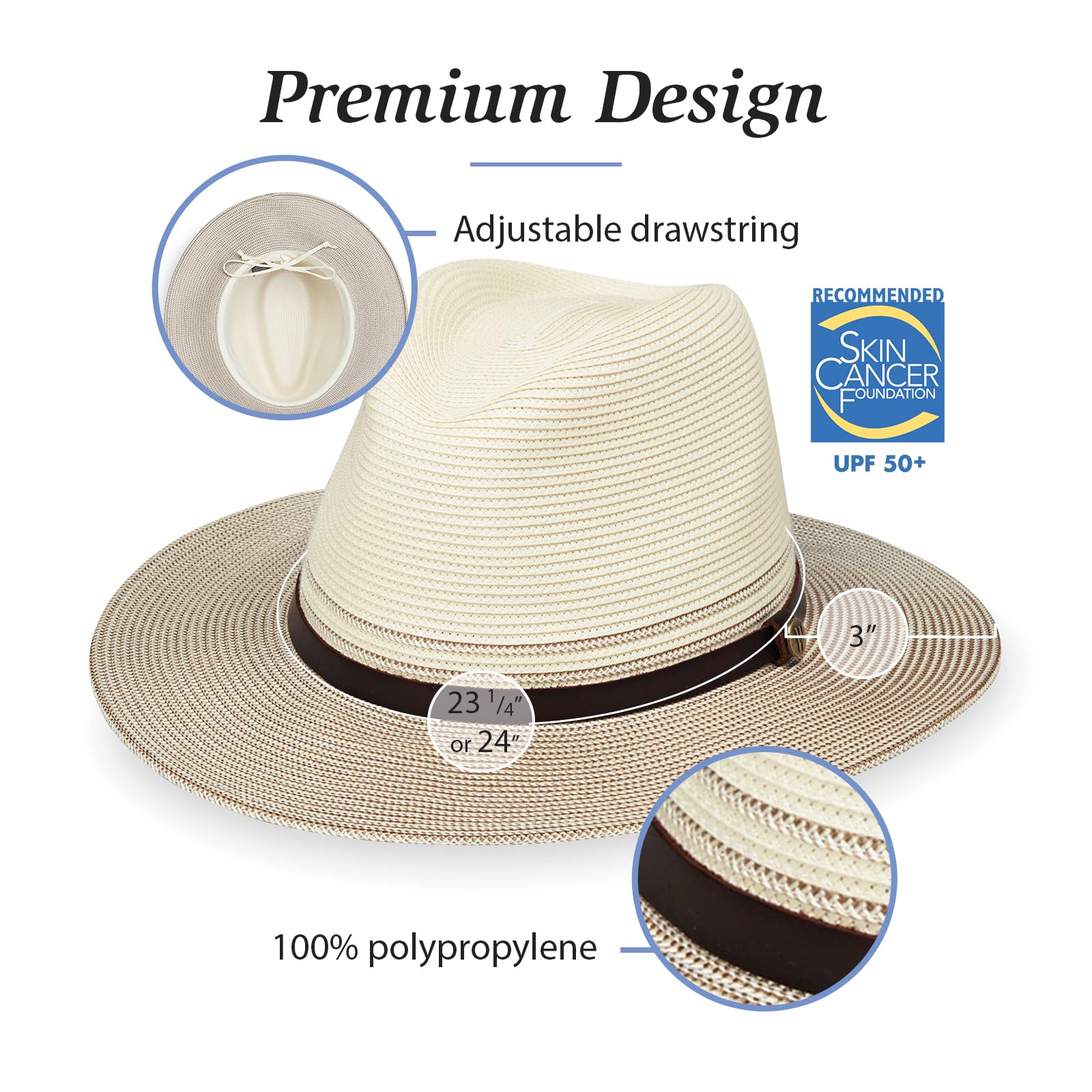 Wallaroo Hat Company Men’s Carter Fedora – UPF 50+ Sun Protection, Wide Brim, Packable Design and Adjustable Sizing – Sun-Smart Hat for Resort, Travel and Outdoor Events (Large/X-Large, Ivory/Stone)