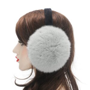 ZLYC Winter Faux Fur Foldable Earmuffs Cute Fuzzy Ear Muffs for Women Girls (Greyish Green)