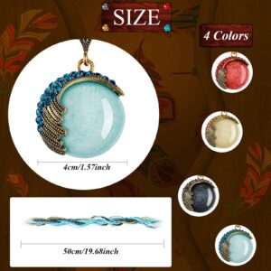 4 Pcs Bohemian Necklace for Women Turquoise Jewelry Necklace Statement Beaded Vintage Jewelry Rhinestone Long Necklace for Pendent Collar Necklace (Blue, Black, Khaki, Red)