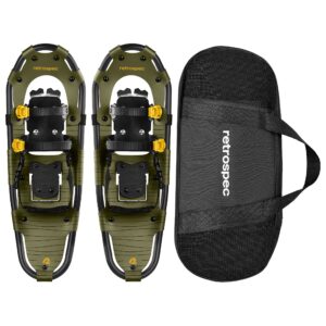 retrospec drifter snowshoe for men & women - aluminum frames & a double-rachet binding system - lightweight all terrain snow shoes with heel lifters & pivot system - 21" olive