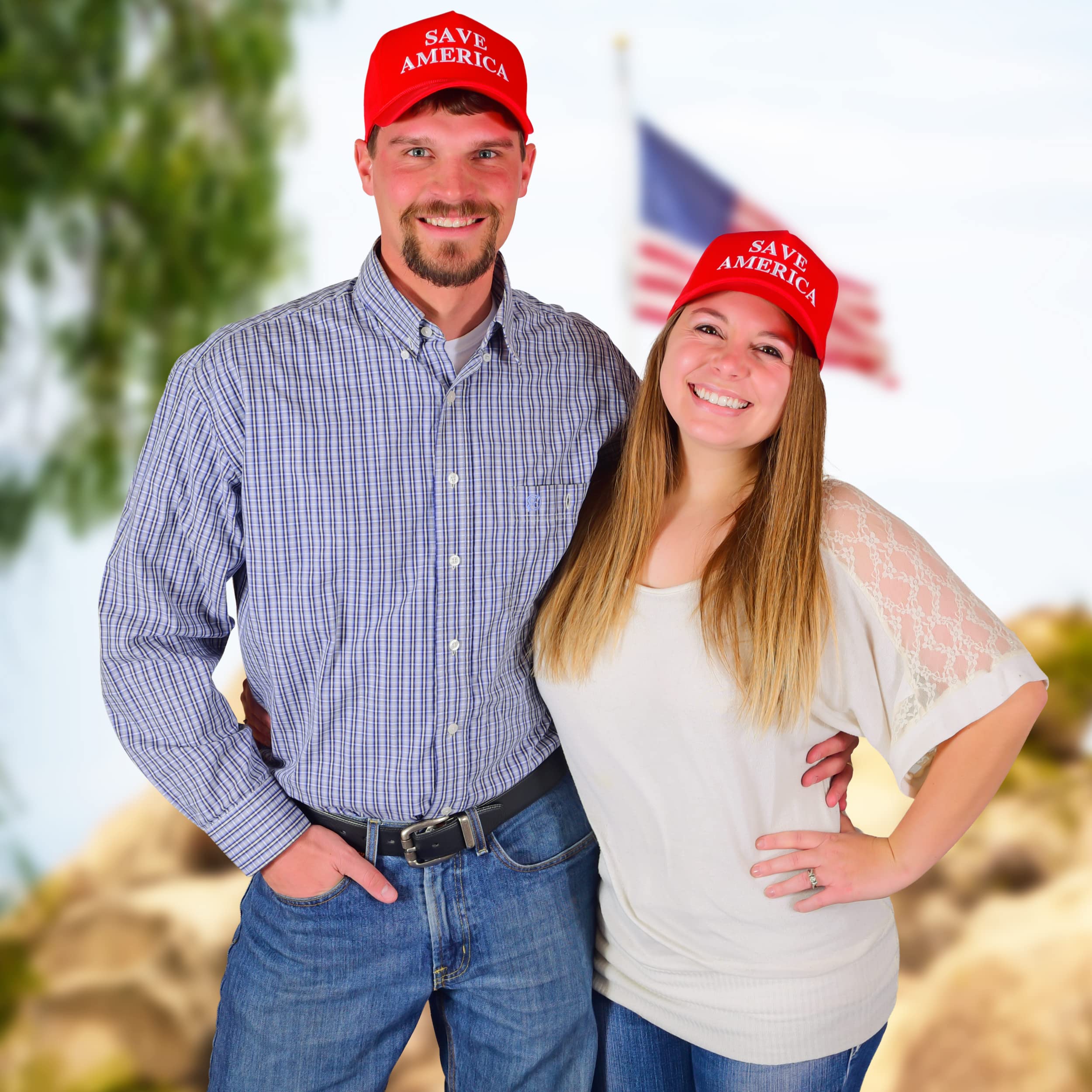 Donald Trump Red Save America Hat | Trump 2024 MAGA Style USA Trucker Hat for Republicans and President Supporters | Great for Trump Rally