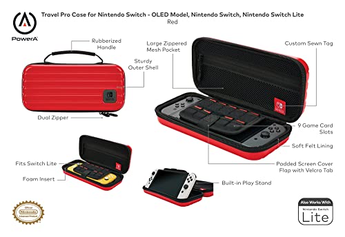 PowerA Travel Pro Case for Nintendo Switch - OLED Model, Nintendo Switch, Nintendo Switch Lite - Red