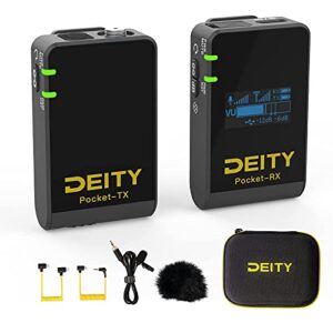 deity pocket wireless microphone system (pocket tx + pocket rx) oled display 3.5 mm audio input compatible with dslr cameras, camcorders, android smartphones, laptop, pc black