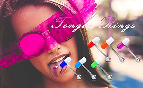 Melighting 10Pcs Pill Tongue Rings 14G Surgical Steel Tongue Piercing with Mix-Color Uv Shaped Tongue Ring with Ball Tongue Piercing Jewelry for Women Men Set