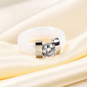 MYNENEY 6mm White/Black Ceramic Rings Plus Cubic Zirconia For Women Comfort Fit Engagement Wedding Band Size 5-12