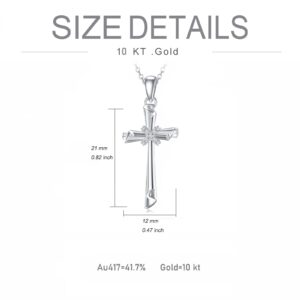 SISGEM 10K Real Gold Cross Necklace for Women Teen Girls, White Gold Cubic Zirconia Cross Pendant Necklace Cross Jewerly Gifts for Birthday Christmas 16+1+1 inch (10K-White)