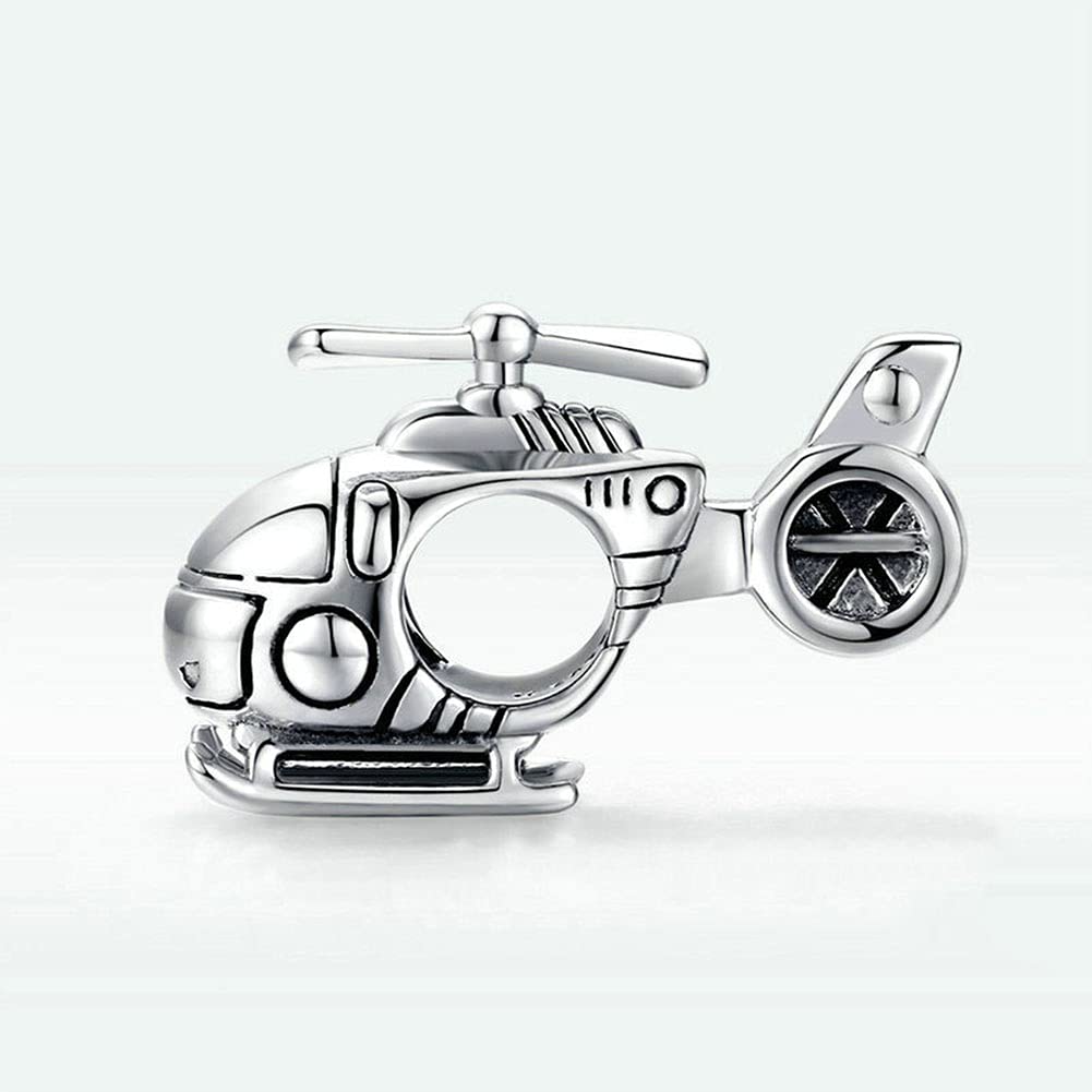 Lamoony Charm 925 Sterling Silver Car Charm Bike Charm Train Charm Bus Charm Helicopter Charm Ship Charm Travel Charm for Pandora Charm Bracelet (Helicopter)